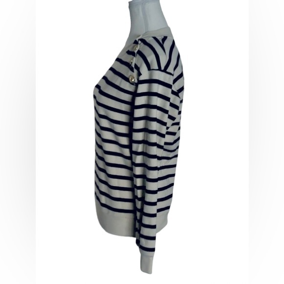 Cotton DEREK LAM IO Navy & Cream Knit Top Sweater Shirt Designer Gold Buttons SM - Picture 7 of 11